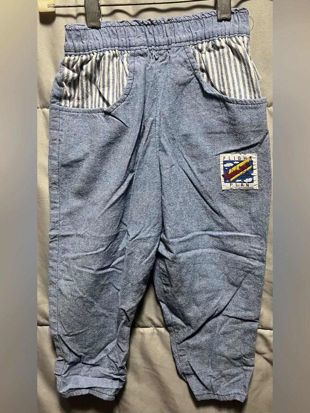 Vintage Liberty Kids 4T Chambray Pull On Pants Airplane Flight Plan USA Made
